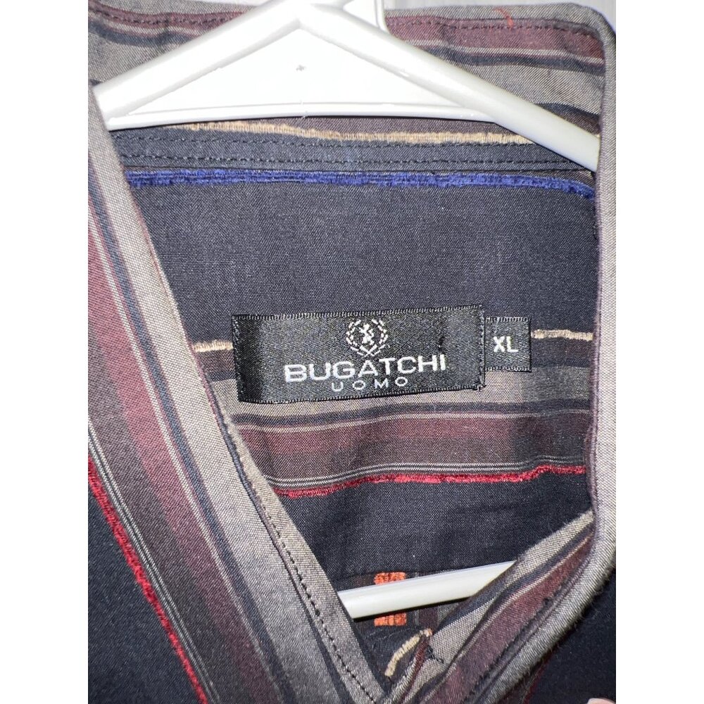 Bugatchi Uomo‎ XL Men's Striped Button-Up Shirt – Black Multi-Color Microfiber - Picture 2 of 9